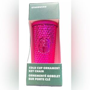 Starbucks 2022 Mini Christmas Studded Tumbler Ornament Key Chain Sangria Pink 🩷
